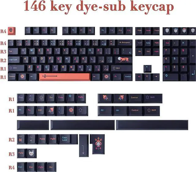 Alt view image 2 of 7 - JOMKIZ PBT Keycaps, 146 Keys Mictlan Dye Sublimation Cherry Profile Keycaps Japanese Keycap Set for Cherry MX Switches ISO/ANSI Layout Mechanical Keyboards
