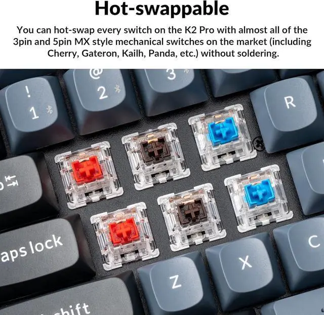 Alt view image 3 of 7 - Keychron K2 Pro Wireless & Wired RGB Custom Mechanical Keyboard with Hot-swappable K Pro Red Switch, QMK/VIA Programmable Macro, 75% Layout Aluminum Frame Keyboard for Mac Windows Linux
