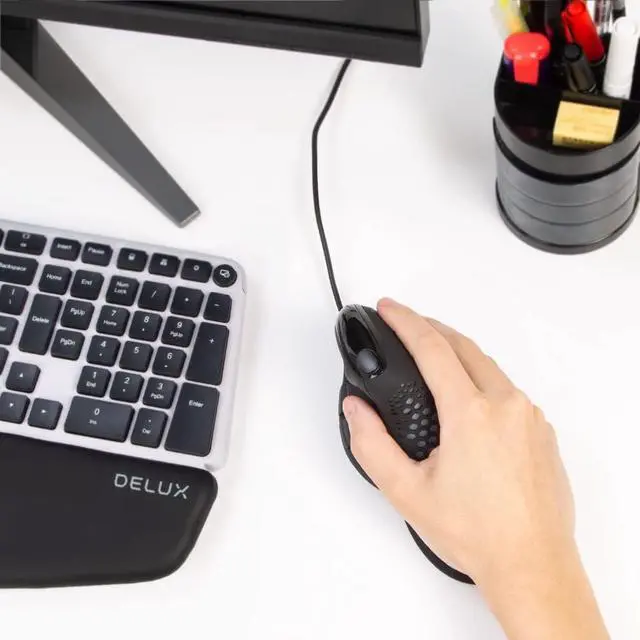 Alt view image 7 of 7 - DeLUX Seeker Wired Ergonomic Vertical Mouse with Thumb Wheel, Optical Computer Mouse with 6 Programmable Buttons, 4000 DPI, RGB Backlight, Removable Wrist Rest for Carpal Tunnel (M618XSU-Black)