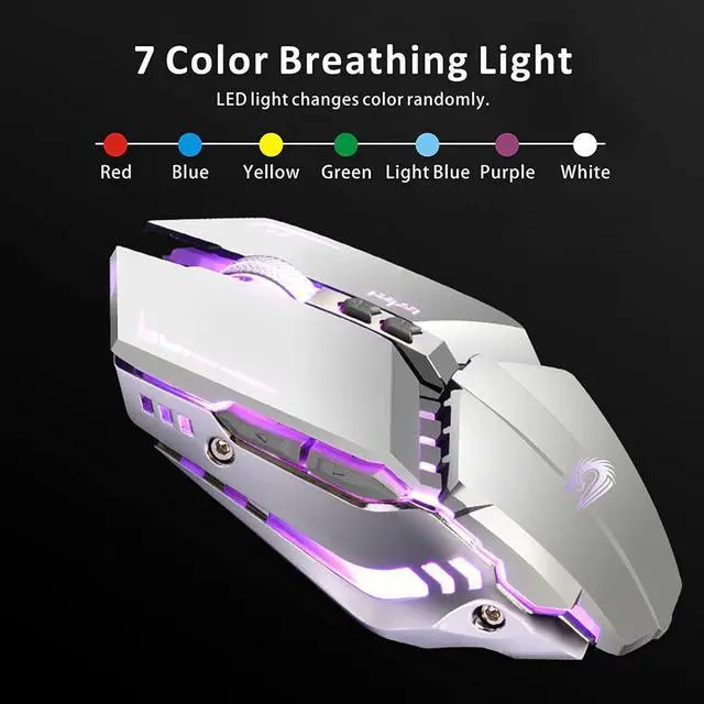 Alt view image 4 of 7 - TENMOS T12 Wireless Gaming Mouse Rechargeable, 2.4G Silent Optical Wireless Computer Mice with Changeable LED light for Laptop PC, 7 Buttons, 3 Adjustable DPI (Silver)