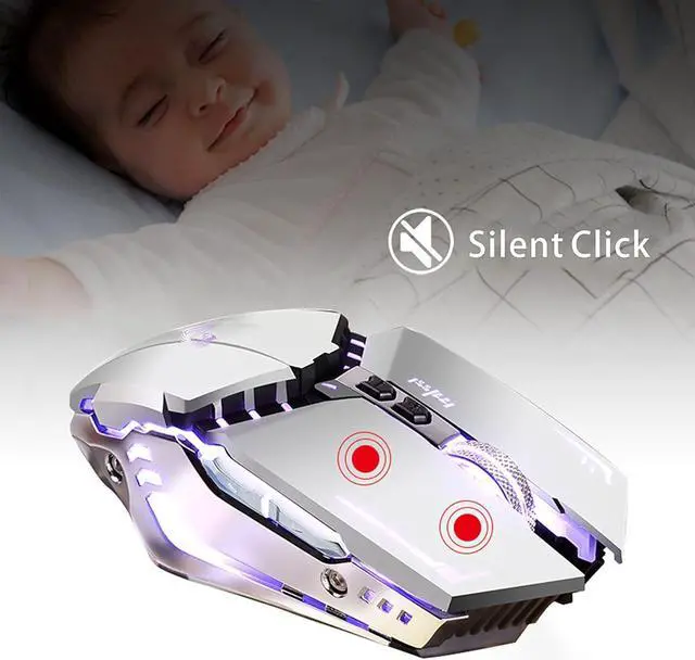 Alt view image 5 of 7 - TENMOS T12 Wireless Gaming Mouse Rechargeable, 2.4G Silent Optical Wireless Computer Mice with Changeable LED light for Laptop PC, 7 Buttons, 3 Adjustable DPI (Silver)