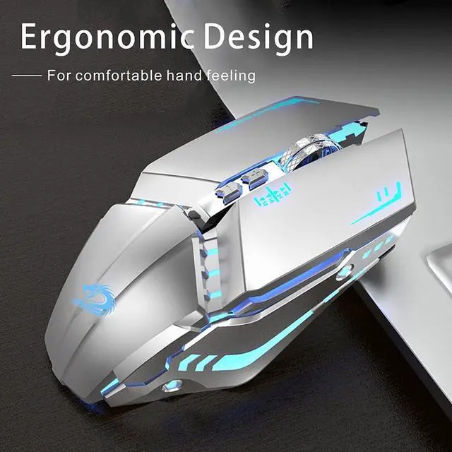 Alt view image 6 of 7 - TENMOS T12 Wireless Gaming Mouse Rechargeable, 2.4G Silent Optical Wireless Computer Mice with Changeable LED light for Laptop PC, 7 Buttons, 3 Adjustable DPI (Silver)