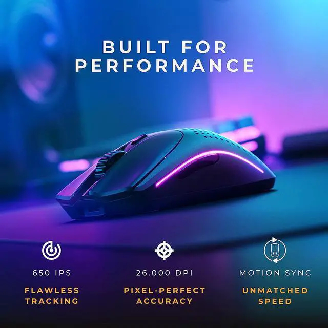 Alt view image 3 of 7 - Glorious Gaming Model O 2 Wireless Gaming Mouse - Hybrid 2.4GHz & Bluetooth Wireless, 68g Superlight, Long Battery Life, 26k BAMF 2.0 Sensor, RGB, Ambidextrous, 6 Buttons, PTFE Feet - Black