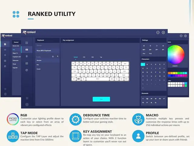 Alt view image 6 of 7 - Ranked N60 Nova 60% Form Factor | Hot Swappable Mechanical Gaming Keyboard | 61 Keys Multi Color RGB LED Backlit for PC/Mac Gamer (Black, Gateron Pro Yellow)