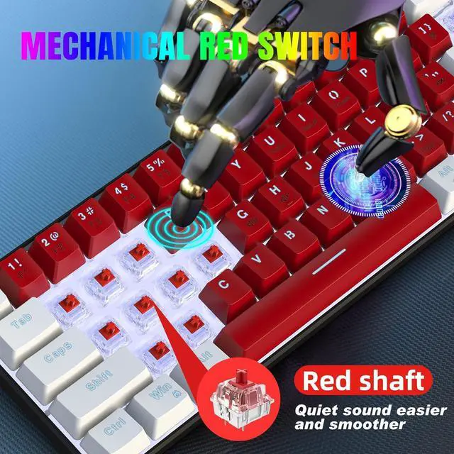 Alt view image 4 of 7 - Snpurdiri Wired 60% Mechanical Gaming Keyboard, White LED Backlit Ultra-Compact Small Office Keyboard for Windows Laptop PC Mac (White-Red, Red Switches)