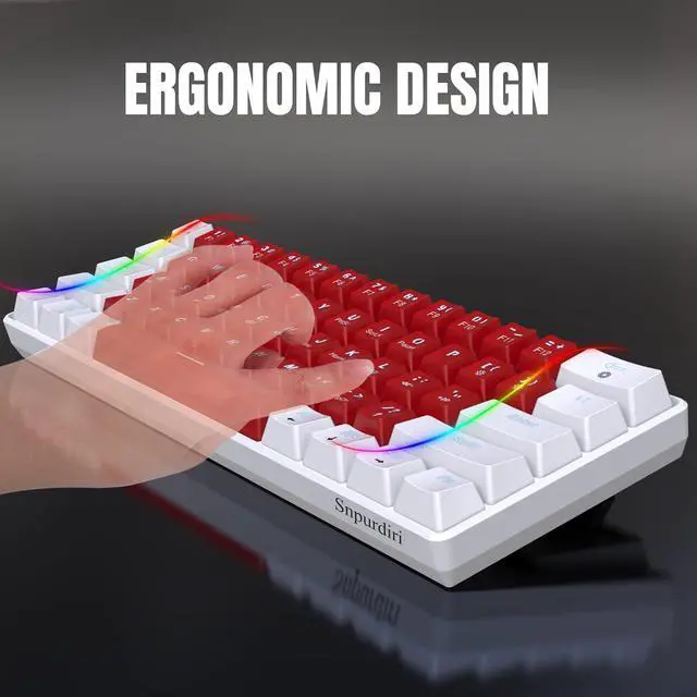 Alt view image 5 of 7 - Snpurdiri Wired 60% Mechanical Gaming Keyboard, White LED Backlit Ultra-Compact Small Office Keyboard for Windows Laptop PC Mac (White-Red, Red Switches)