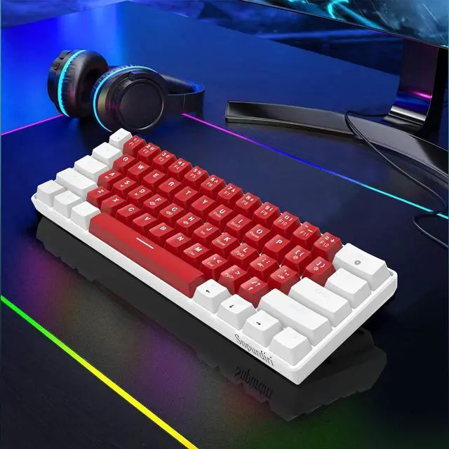 Alt view image 7 of 7 - Snpurdiri Wired 60% Mechanical Gaming Keyboard, White LED Backlit Ultra-Compact Small Office Keyboard for Windows Laptop PC Mac (White-Red, Red Switches)