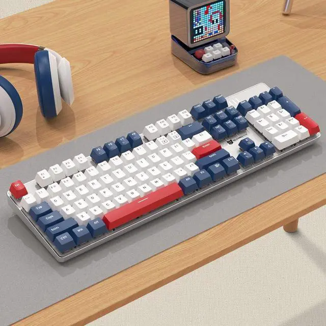 Alt view image 5 of 7 - Merdia Mechanical Keyboard Gaming Keyboard | Blue Switch Blue/White/Red Backlit Keyboard | 104 Keys US Layout | Wired Gaming Keyboard | Hot Swappable Mechanical Keyboard | PC Gaming Keyboards