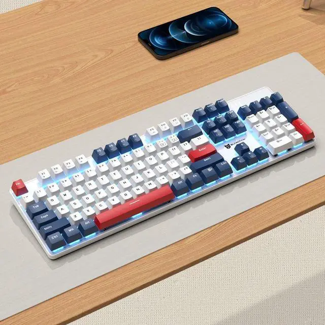 Alt view image 7 of 7 - Merdia Mechanical Keyboard Gaming Keyboard | Blue Switch Blue/White/Red Backlit Keyboard | 104 Keys US Layout | Wired Gaming Keyboard | Hot Swappable Mechanical Keyboard | PC Gaming Keyboards
