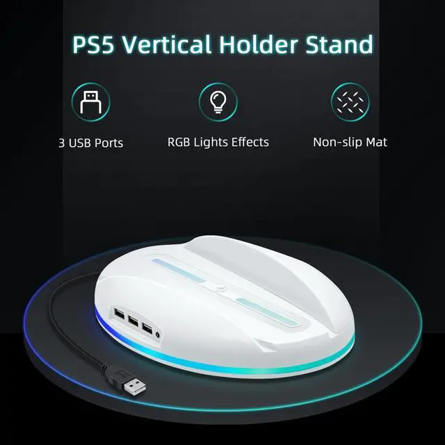 Alt view image 2 of 7 - Mcbazel RGB Vertical Stand for PS5 Console, LED Base Gaming Stand with USB Hub Compatible with PS5 Console - White
