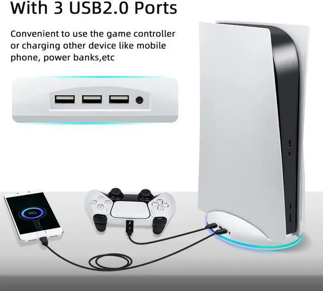 Alt view image 4 of 7 - Mcbazel RGB Vertical Stand for PS5 Console, LED Base Gaming Stand with USB Hub Compatible with PS5 Console - White