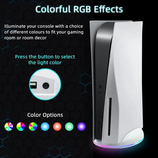 Alt view image 5 of 7 - Mcbazel RGB Vertical Stand for PS5 Console, LED Base Gaming Stand with USB Hub Compatible with PS5 Console - White