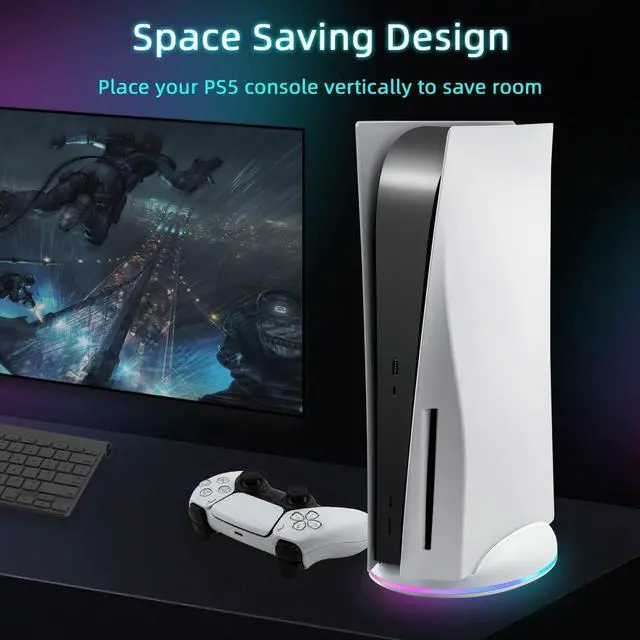 Alt view image 7 of 7 - Mcbazel RGB Vertical Stand for PS5 Console, LED Base Gaming Stand with USB Hub Compatible with PS5 Console - White