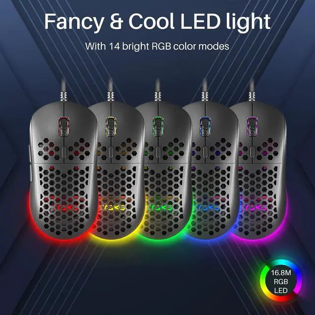Alt view image 3 of 7 - DIERYA M1SE Wired Gaming Mouse with Honeycomb Shell, 12800DPI Optical Sensor, 6 Programmable Macros, Software Support for Custom Key Config, and RGB Settings for Windows 7/8/10/XP, Vista, Linux-Black