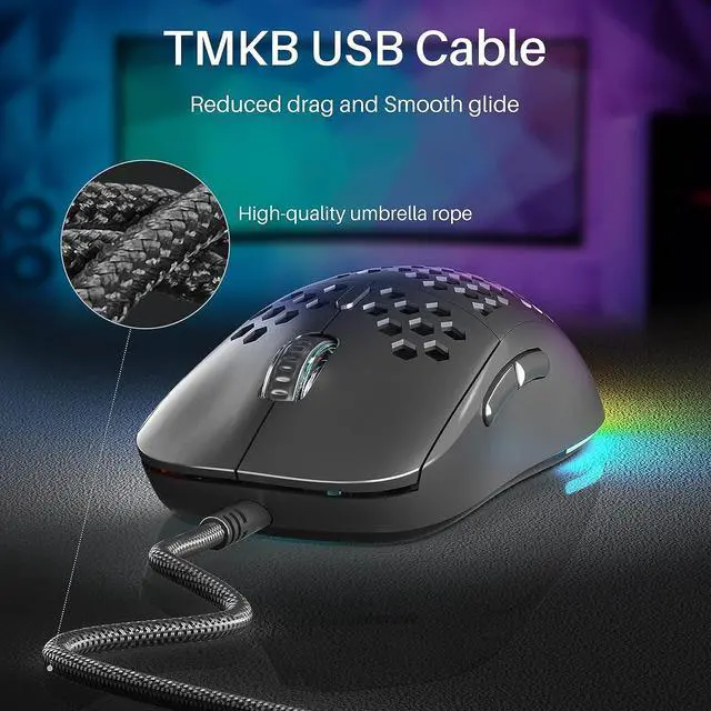 Alt view image 6 of 7 - DIERYA M1SE Wired Gaming Mouse with Honeycomb Shell, 12800DPI Optical Sensor, 6 Programmable Macros, Software Support for Custom Key Config, and RGB Settings for Windows 7/8/10/XP, Vista, Linux-Black