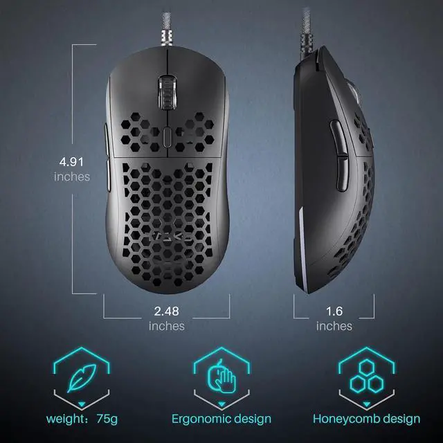 Alt view image 7 of 7 - DIERYA M1SE Wired Gaming Mouse with Honeycomb Shell, 12800DPI Optical Sensor, 6 Programmable Macros, Software Support for Custom Key Config, and RGB Settings for Windows 7/8/10/XP, Vista, Linux-Black