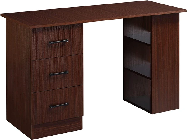 Main image of HOMCOM Computer Desk with 3-Tier Storage Shelves, 47 Inches Home Office Desk with Drawers, Study Writing Table, Walnut
