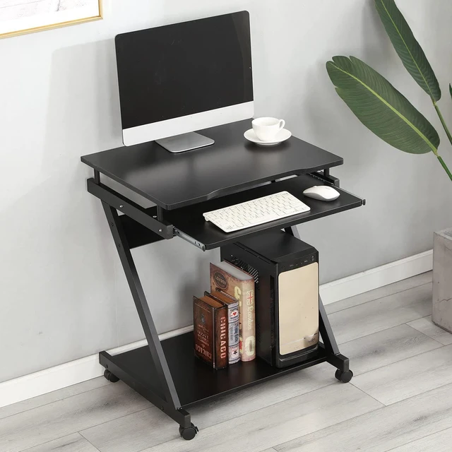 Alt view image 4 of 7 - sogesfurniture Mobile Computer Desk Small Rolling Work Workstation with Printer Shelf and Keyboard Space Computer Workstation for Home and Office,Black BHCA-DX-8110-BB-N