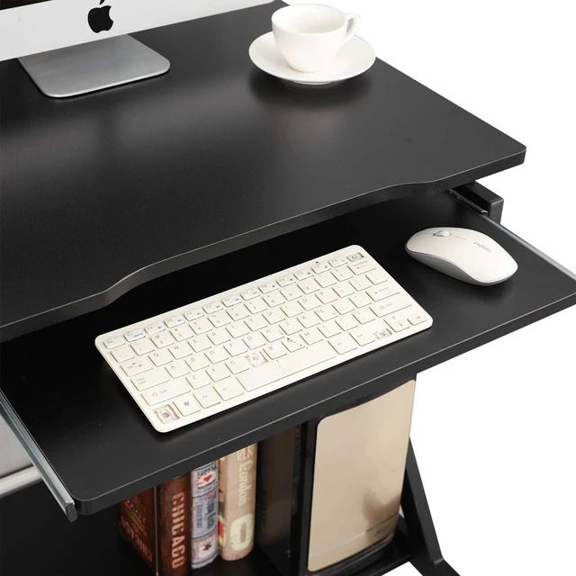 Alt view image 5 of 7 - sogesfurniture Mobile Computer Desk Small Rolling Work Workstation with Printer Shelf and Keyboard Space Computer Workstation for Home and Office,Black BHCA-DX-8110-BB-N