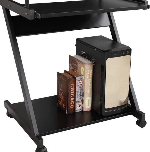 Alt view image 6 of 7 - sogesfurniture Mobile Computer Desk Small Rolling Work Workstation with Printer Shelf and Keyboard Space Computer Workstation for Home and Office,Black BHCA-DX-8110-BB-N