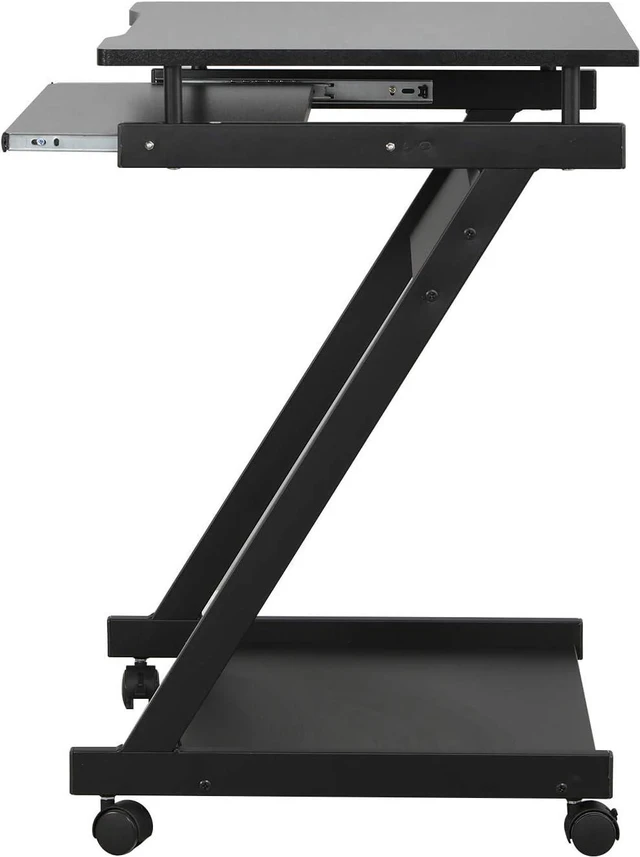 Alt view image 7 of 7 - sogesfurniture Mobile Computer Desk Small Rolling Work Workstation with Printer Shelf and Keyboard Space Computer Workstation for Home and Office,Black BHCA-DX-8110-BB-N