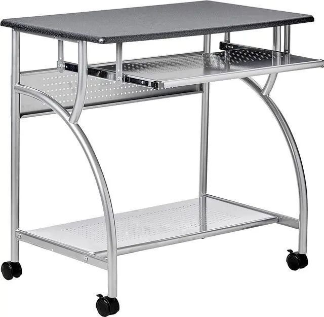 Alt view image 5 of 7 - Safco Products 947ANT Mobile Rolling Workstation - Anthricite Metallic Gray, Heavy-Duty Steel Frame, Take Anywhere Caster Wheels, Computer Desk with Keyboard Tray, Portable Home Office Desk, Gray