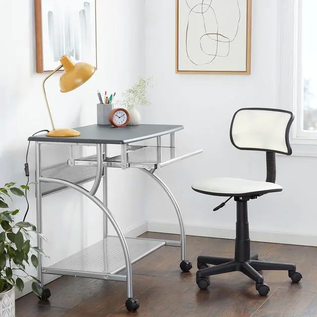 Alt view image 2 of 7 - Safco Products 947ANT Mobile Rolling Workstation - Anthricite Metallic Gray, Heavy-Duty Steel Frame, Take Anywhere Caster Wheels, Computer Desk with Keyboard Tray, Portable Home Office Desk, Gray