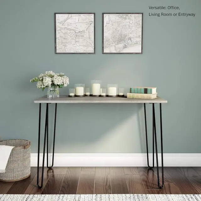 Alt view image 4 of 6 - Desk with Hairpin Legs - Modern Industrial Style Home Decor - Woodgrain-Look and Steel Accent Home Office Furniture by Lavish Home (Gray)