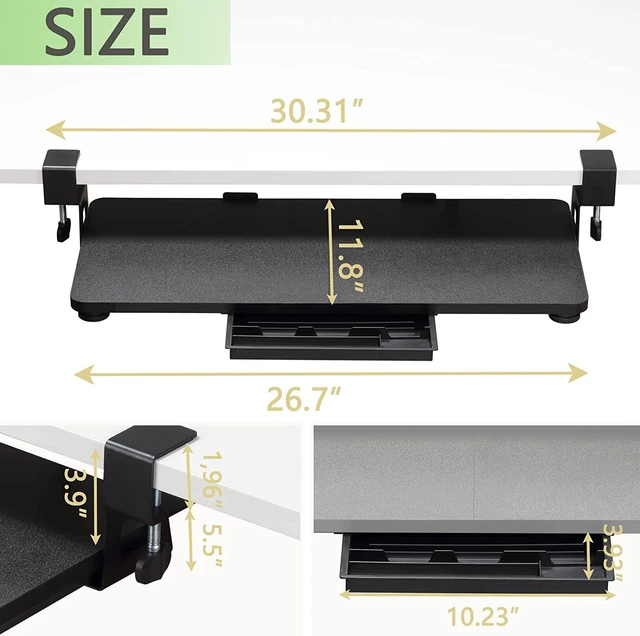 Alt view image 3 of 7 - ETHU Keyboard Tray, 26.77" X 11.81" Large Size Keyboard Tray Under Desk with C Clamp-on Mount Easy to Install, Computer Keyboard Stand, Ergonomic Keyboard Tray for Home and Office Wood