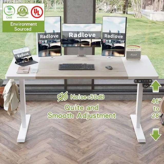Alt view image 4 of 7 - Radlove Electric Height Adjustable Standing Desk, 63x 30 Inches Stand Up Desk Workstation, Splice Board Home Office Computer Standing Table Ergonomic Desk (White+ Oak, 63x30'')
