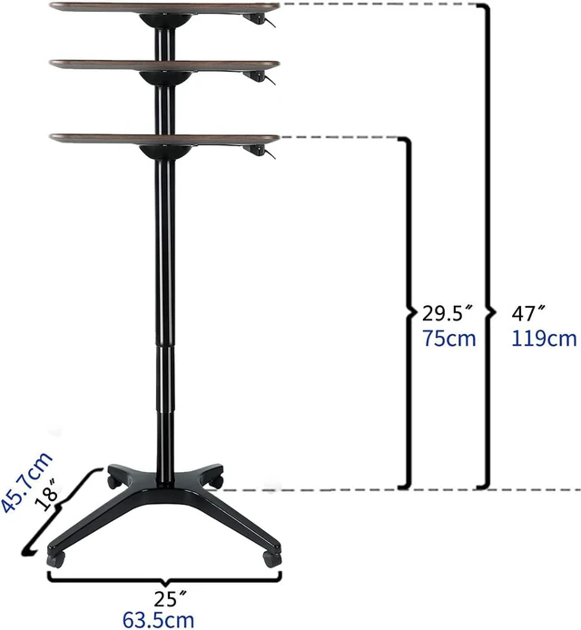 Alt view image 3 of 5 - Mobile Standing Desk,Pneumatic Height Adjustable Laptop Desk, Mobile Laptop Desk with Wheels, Height Adjustable from 29.5'' to 47'',Black
