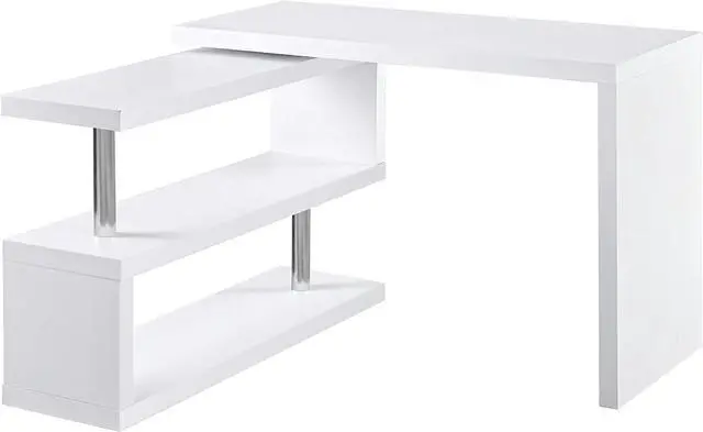 Main image of HOMCOM 360 Degree Rotating Corner Computer Desk, L Shaped Desk, Home Office Workstation with 3-Tier Storage Shelves, White