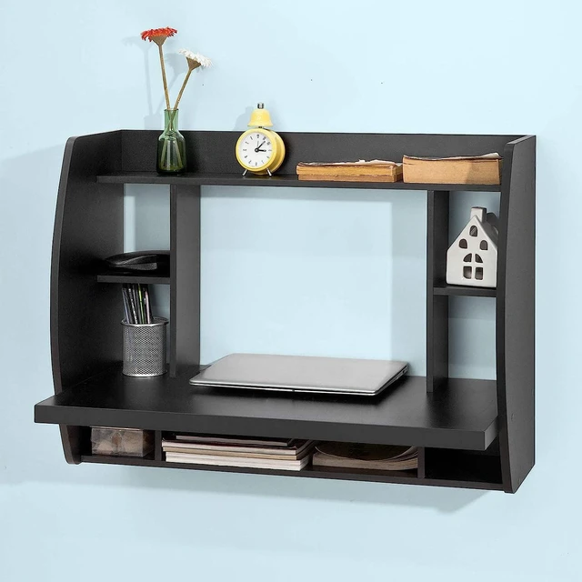 Main image of SoBuy FWT18-SCH,Wall-Mounted Table Desk with Storage Shelves and Drawers,Home Office Desk Workstation,Black