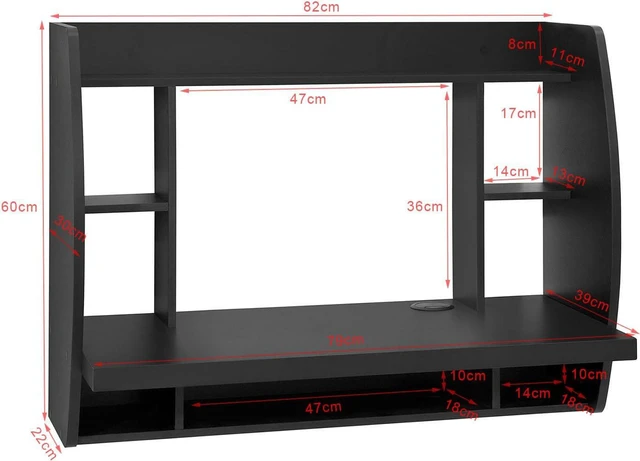 Alt view image 3 of 7 - SoBuy FWT18-SCH,Wall-Mounted Table Desk with Storage Shelves and Drawers,Home Office Desk Workstation,Black