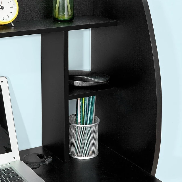 Alt view image 4 of 7 - SoBuy FWT18-SCH,Wall-Mounted Table Desk with Storage Shelves and Drawers,Home Office Desk Workstation,Black