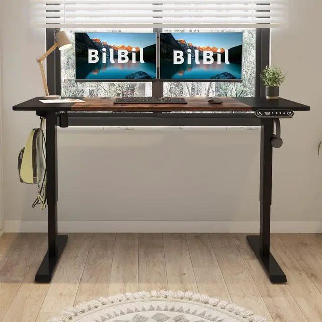 Alt view image 2 of 6 - bilbil Electric Height Adjustable Standing Desk, 55 x 24 Inches Home Office Computer Desk - Memory Settings - Solid Top - Double-Beam Construction - Anti-Collision Technology and Current Protection