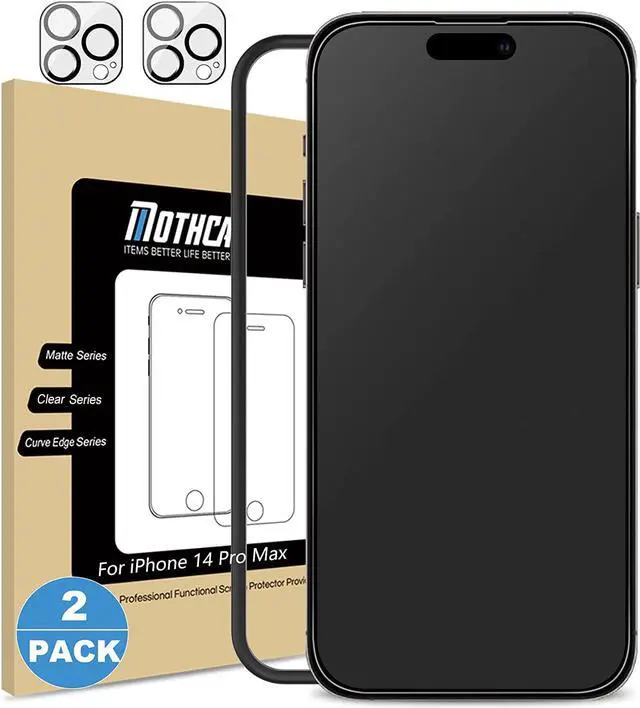 Main image of Mothca 2 Pack Matte Glass Screen Protector for iPhone 14 Pro Max [6.7 inch] + 2 Pack Camera Lens Protector, Anti-Glare & Anti-Fingerprint Tempered Glass Film, Bubble Free Case Friendly Smooth as Silk