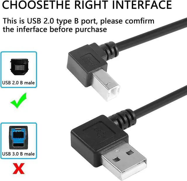 Alt view image 2 of 6 - 1ft Left Angle USB A to B Cable, Printer & Scanner, 90 Degree USB 2.0 Type A Male to Type B Male
