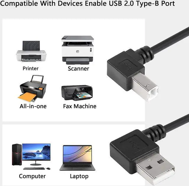 Alt view image 3 of 6 - 1ft Left Angle USB A to B Cable, Printer & Scanner, 90 Degree USB 2.0 Type A Male to Type B Male