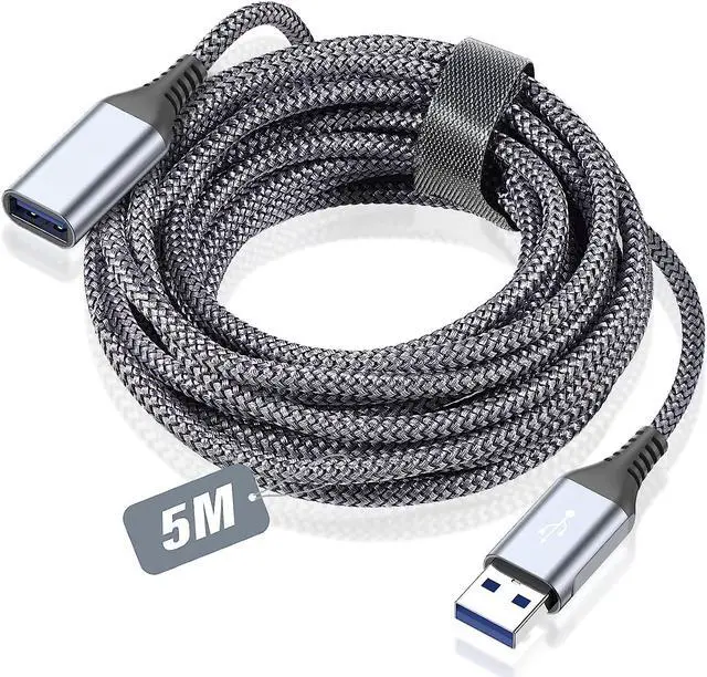 Main image of USB Extension Cable 16ft, Sweguard Type A Male to Female USB 3.0 Extension Cord Nylon Braided Supports High Speed 5Gbps Compatible with USB Keyboard,Flash Drive,Hard Drive,Printer and More (Grey)