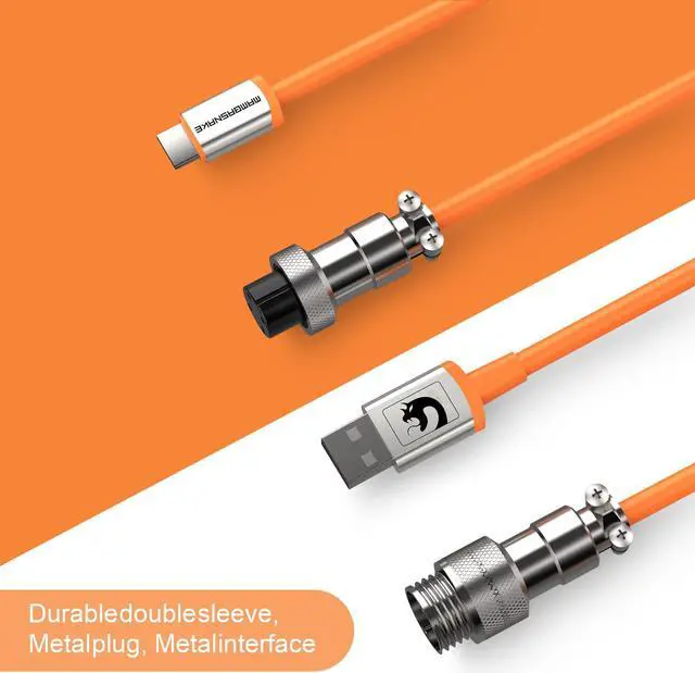 Alt view image 3 of 7 - C01 Custom Coiled USB C to A Cable with Detachable Double Sleeved Spiral Extendable Spring Line Metal Aviator for PlayStation Xbox RK Keyboard Mouse USB Flash Drive Printer(Orange)