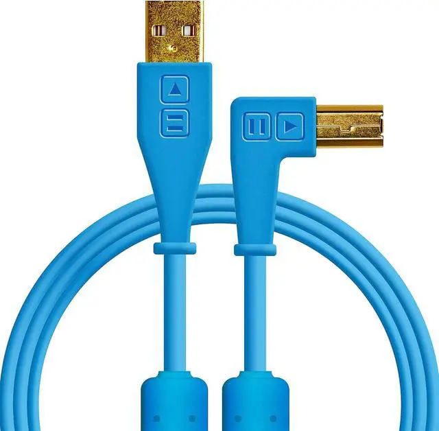 Main image of DJ TechTools Chroma Cables Right-Angled USB-A to USB-B Cable | 1.5m / 5 ft | Audio Optimized | Shielded from Interference | Cable Tie (Blue)