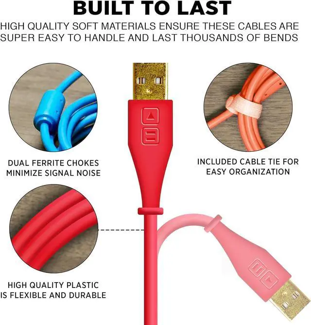 Alt view image 5 of 5 - DJ TechTools Chroma Cables Right-Angled USB-A to USB-B Cable | 1.5m / 5 ft | Audio Optimized | Shielded from Interference | Cable Tie (Blue)