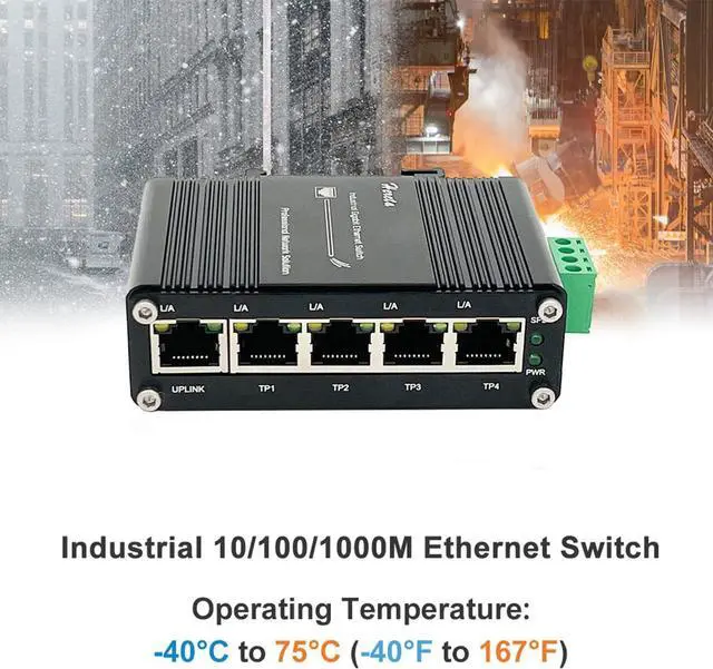 Alt view image 5 of 7 - Hardened Industrial Gigabit Ethernet Switch 5-Port Mini Industrial Switch 10/100Mbps Half/Full Duplex and 1000Mbps Full Duplex