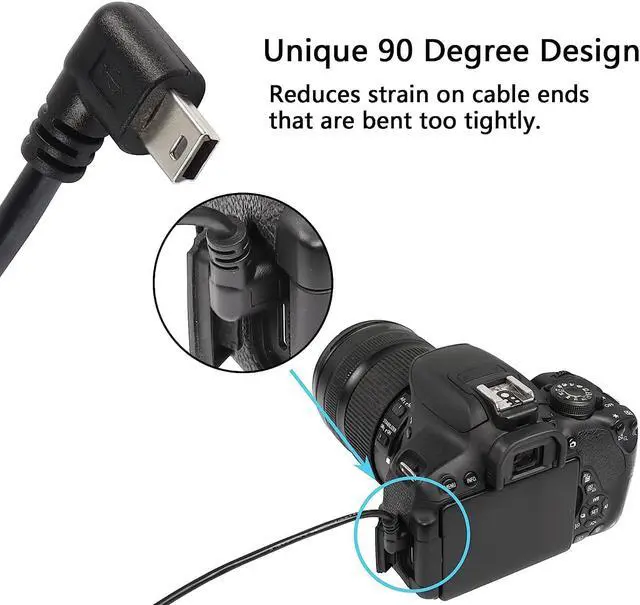 Alt view image 3 of 7 - 90 Degree Mini USB Short Cable, 1ft Up Angle USB 2.0 Type A to Right Angle Mini B 5 Pin Charging Cable for Ti-84 Plus, GoPro, MP3 Player, Digital Camera, GPS Receiver, Dash Cam(RR)