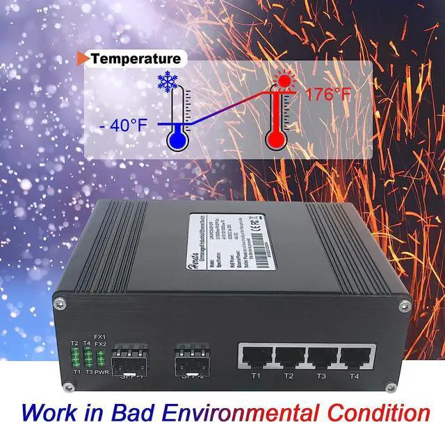 Alt view image 6 of 6 - Hereta Hardened Industrial Gigabit PoE+ Switch Mini 6 Ports Compact Ethernet Switch 4 Ports PoE (30W per Port) 10/100/1000Base-T & 2 Ports 1000Base-X SFP 48VDC Wide Power Input