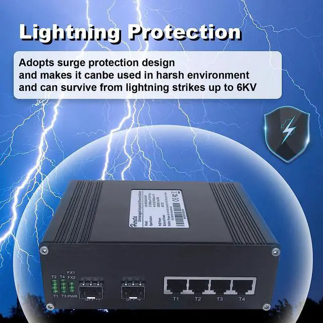 Alt view image 5 of 6 - Hereta Hardened Industrial Gigabit PoE+ Switch Mini 6 Ports Compact Ethernet Switch 4 Ports PoE (30W per Port) 10/100/1000Base-T & 2 Ports 1000Base-X SFP 48VDC Wide Power Input