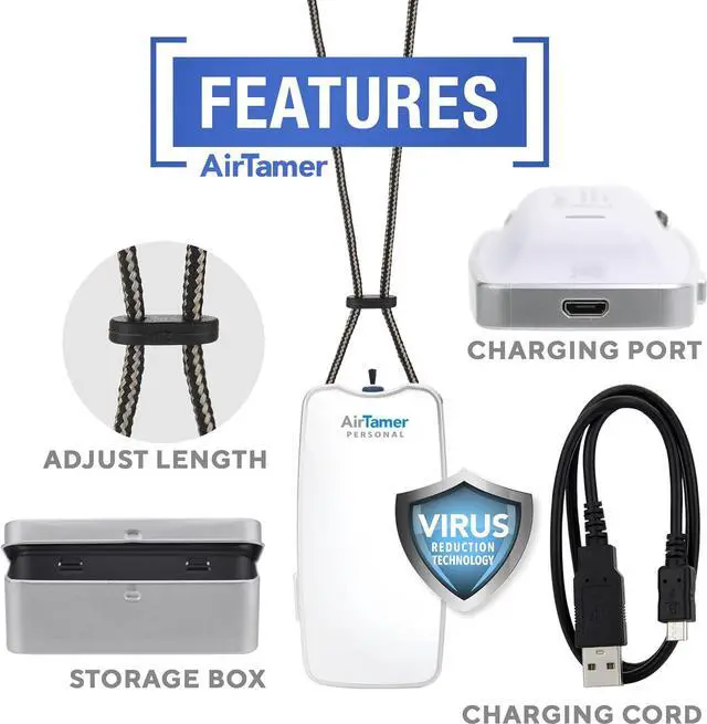 Alt view image 2 of 7 - AirTamer A310W Personal Rechargeable and Portable Air Purifier Negative Ion Generator, Proven Performance, White with Metal Travel Case