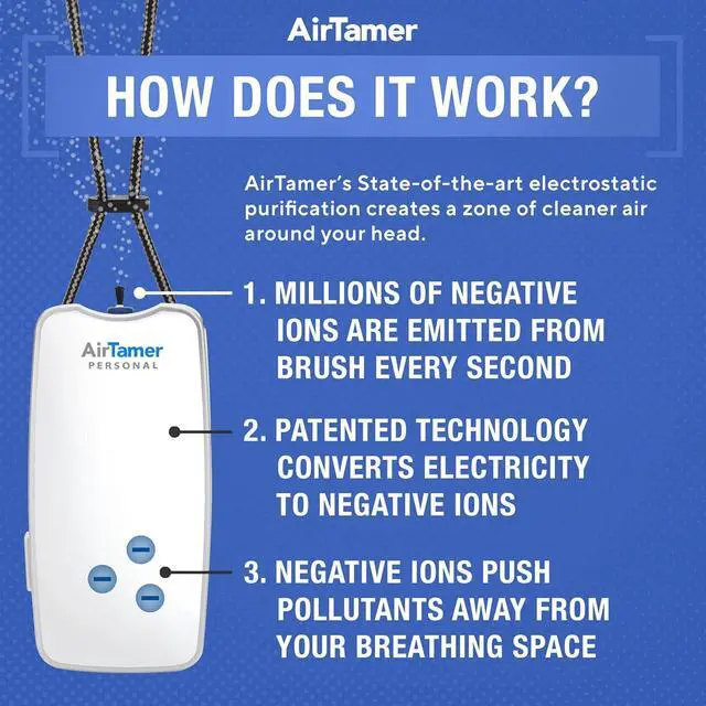 Alt view image 5 of 7 - AirTamer A310W Personal Rechargeable and Portable Air Purifier Negative Ion Generator, Proven Performance, White with Metal Travel Case