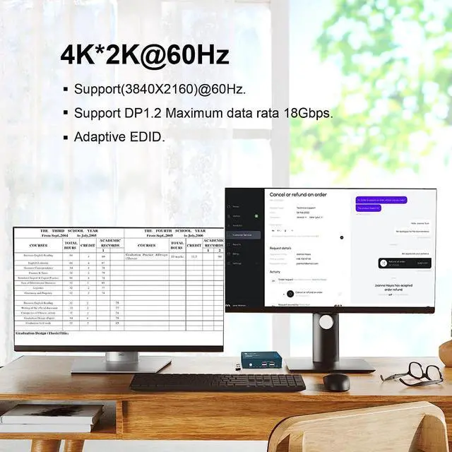Alt view image 2 of 7 - Steetek Displayport Dual Monitor KVM Switch, 4K@60Hz Display Port KVM Switch 2 Monitors 2 Computers, 4 USB 2.0 Ports Share Keyboard Mouse and USB 2.0 Device, Button Switch, with 4 DP and 2 USB Cables
